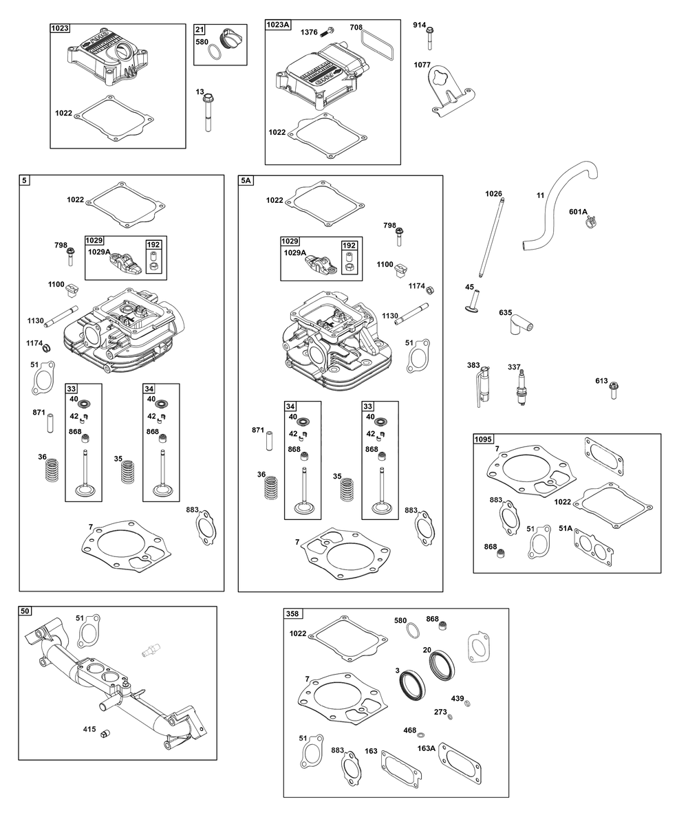 Cylinder Head Group Diagram and Parts List for 543477-3213-J1 400000 - 699999 Briggs and Stratton Engine